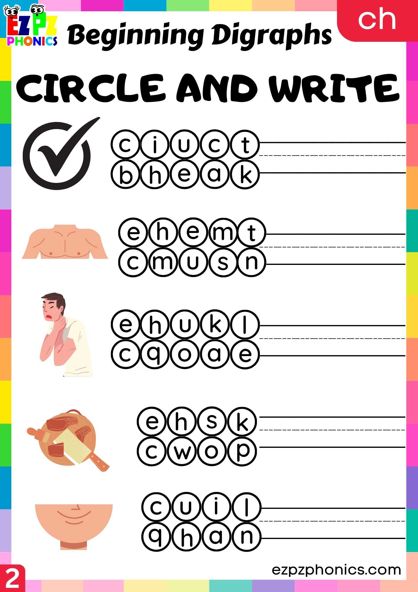 Group2 CH Words Circle And Write Consonant Digraphs Phonics Beginning ...